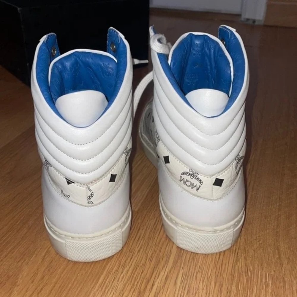 Rare MCM White High-Top Sneakers with Blue Accents Mens 12 - Picture 3 of 10